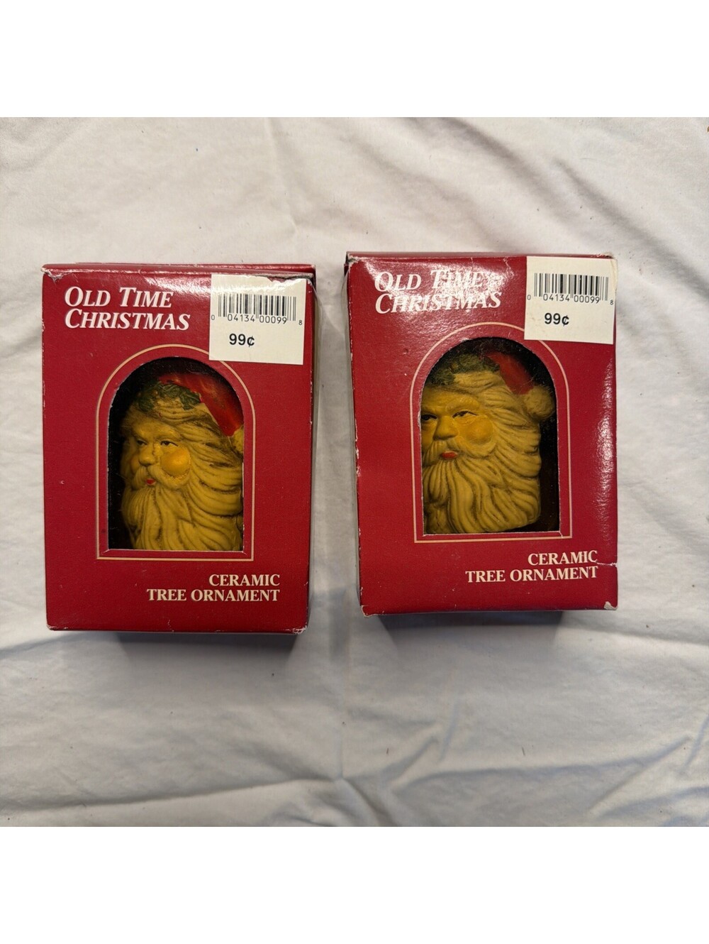 2 Vintage Santa Head Christmas Ornaments- Used- In Box - #361